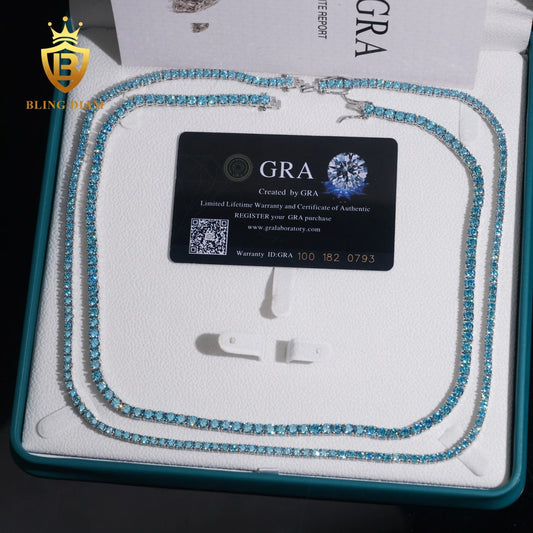 Sea Blue Moissanite sterling silver Tennis Chain