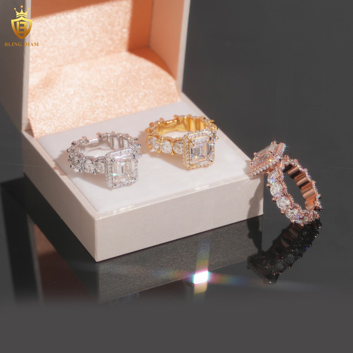 Emerald-cut moissanite ring