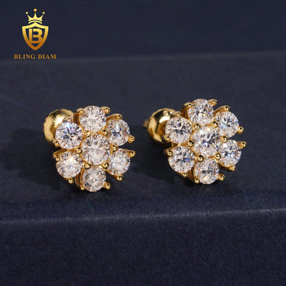 D Color VVS Moissanite Flower Stud Earrings