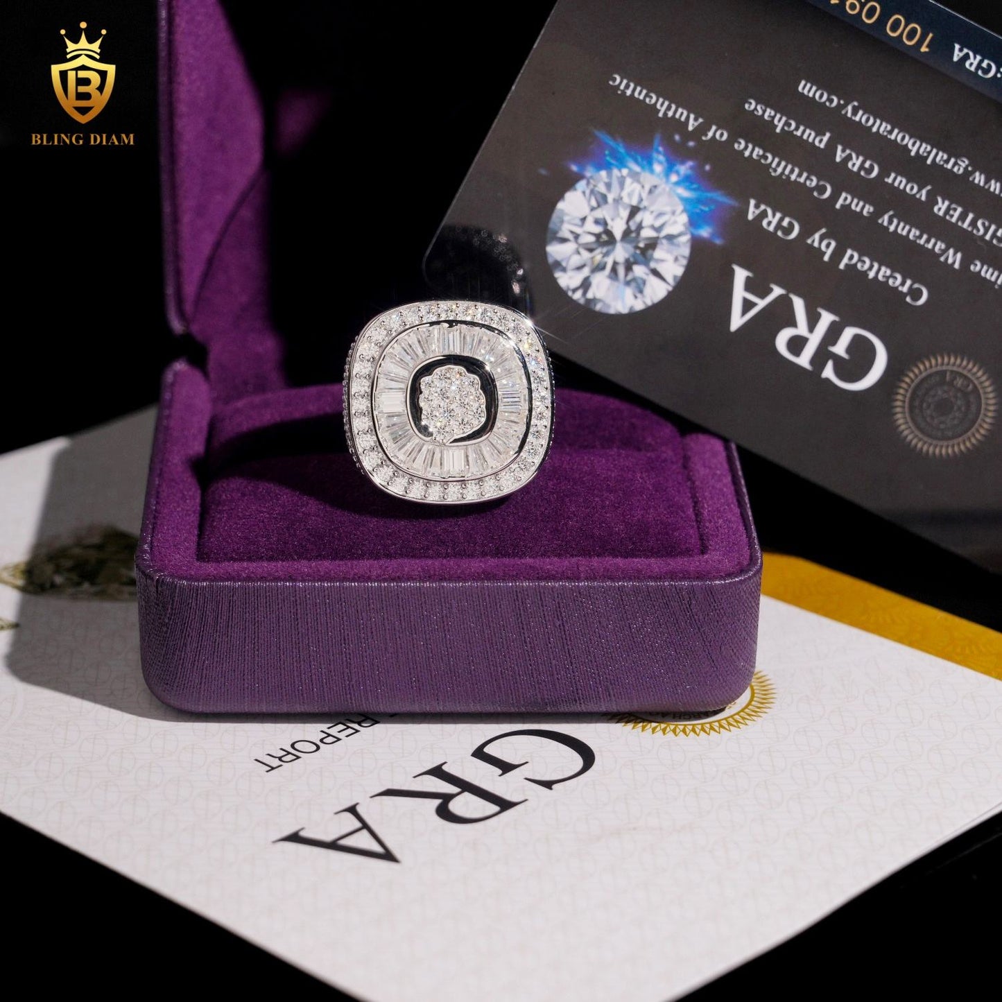 Iced-out moissanite ring