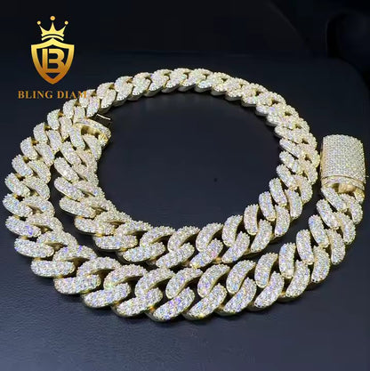 Wide Cuban Link Chain - 15mm VVS Moissanite, 10K Gold Plated Silver