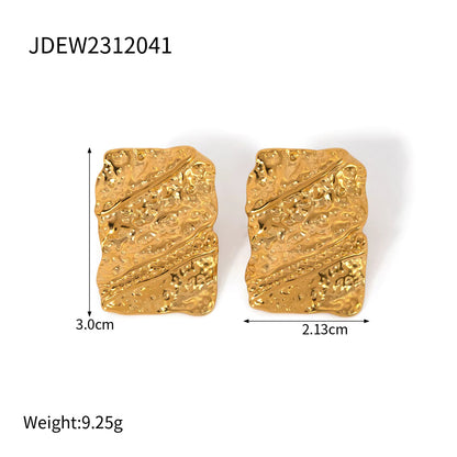 Irregular Hammered Chunky Round Square Earrings