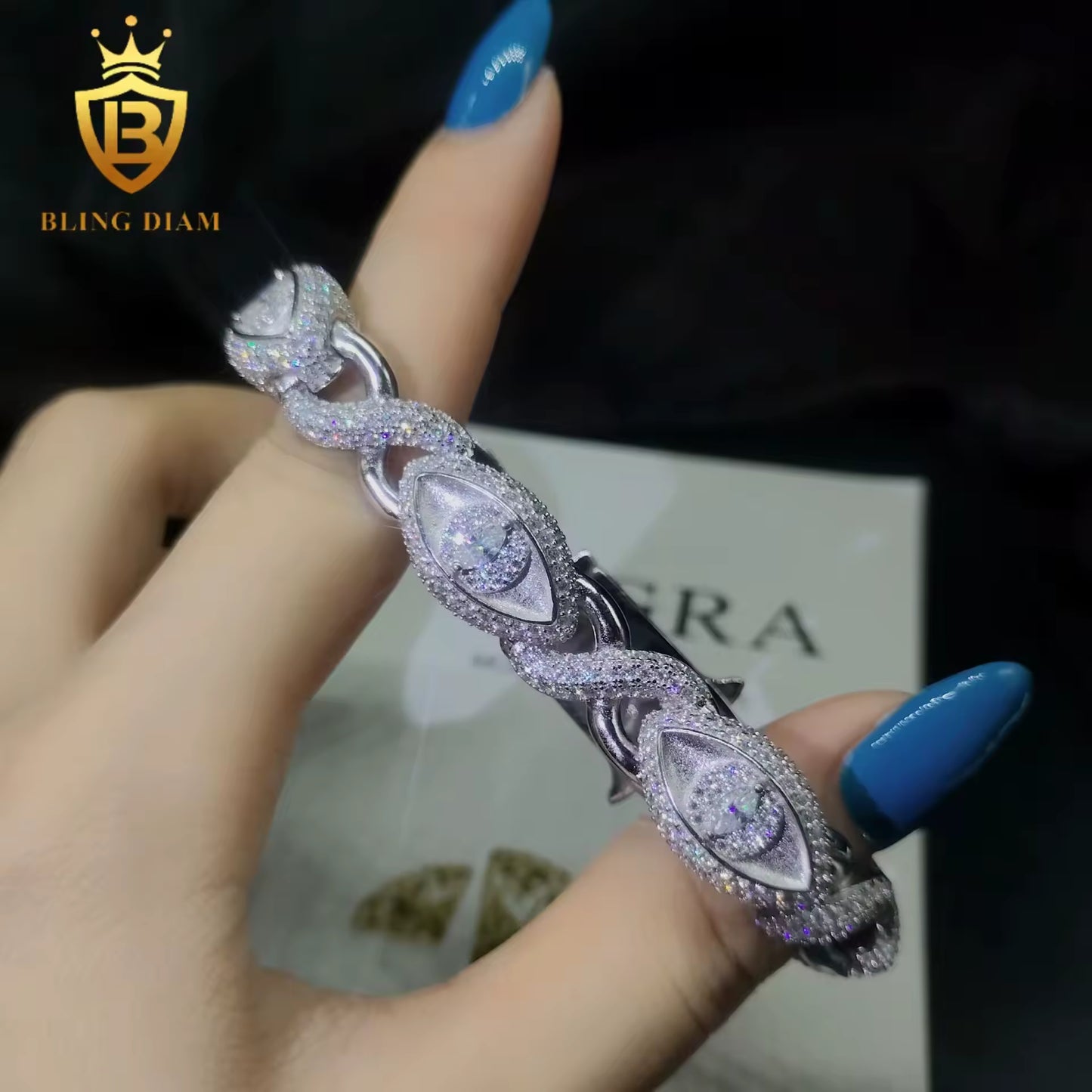 Marquise Evil Eye Infinity Moissanite Cuban Bracelet