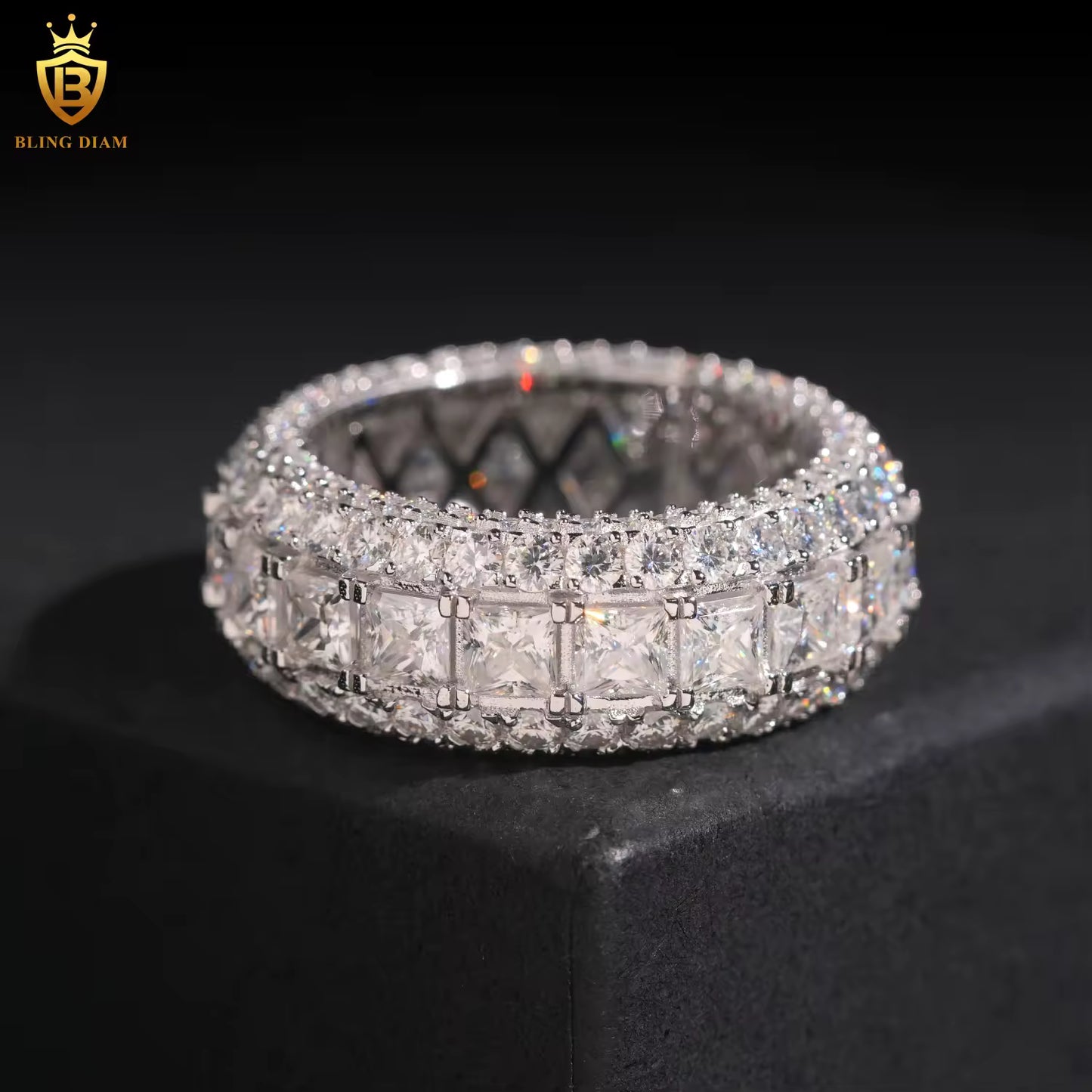 Square stone iced-out ring