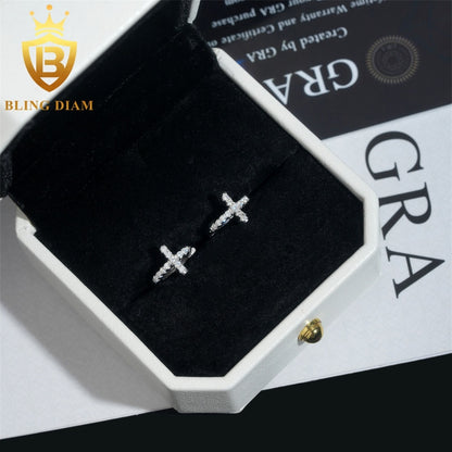 Iced-Out Moissanite Cross Stud Earrings
