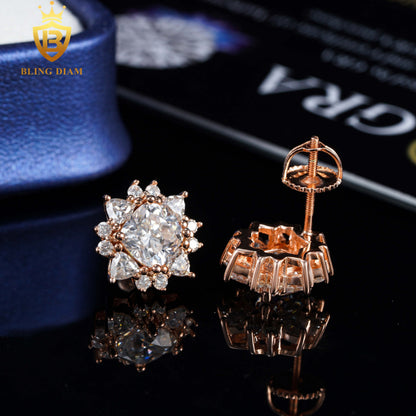 D Color VVS Moissanite Flower Stud Earrings