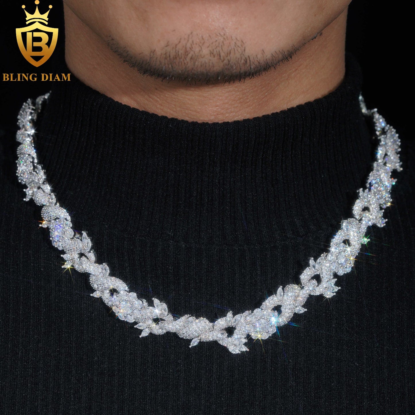 15mm Flower Fancy Shape VVS Moissanite 925 Silver chain