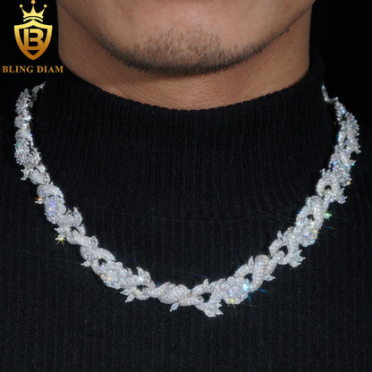 15mm Flower Fancy Shape VVS Moissanite 925 Silver chain