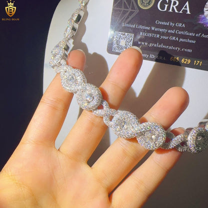 15mm Fine Jewelry D Color VVS Moissanite 925 Silver cuban link chain