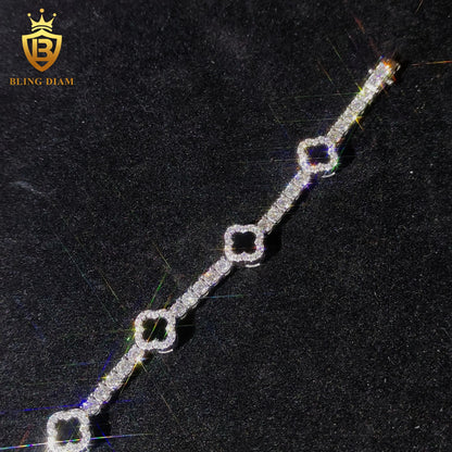 Four-Leaf Clover Moissanite Cuban Bracelet