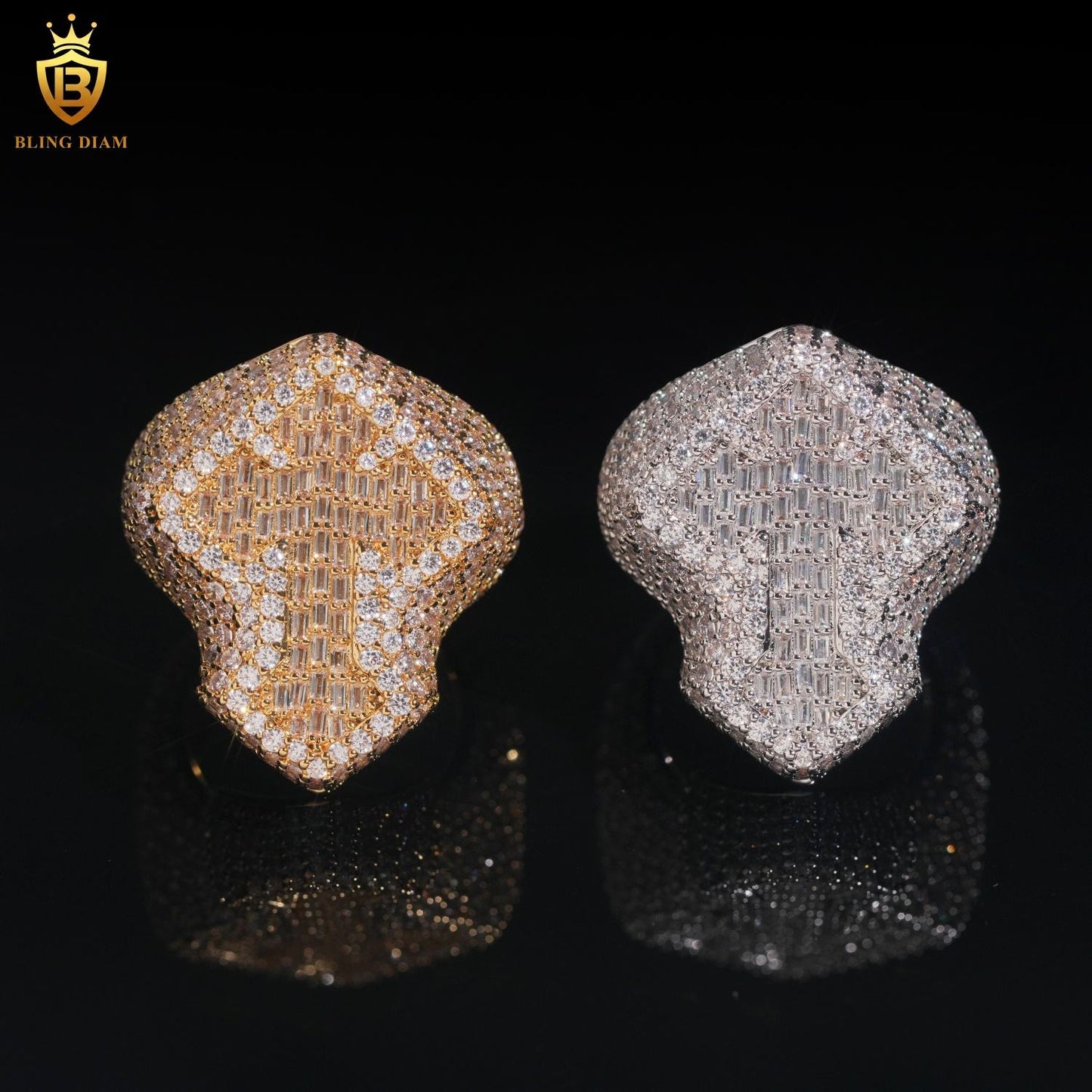 Baguette-cut cross moissanite ring