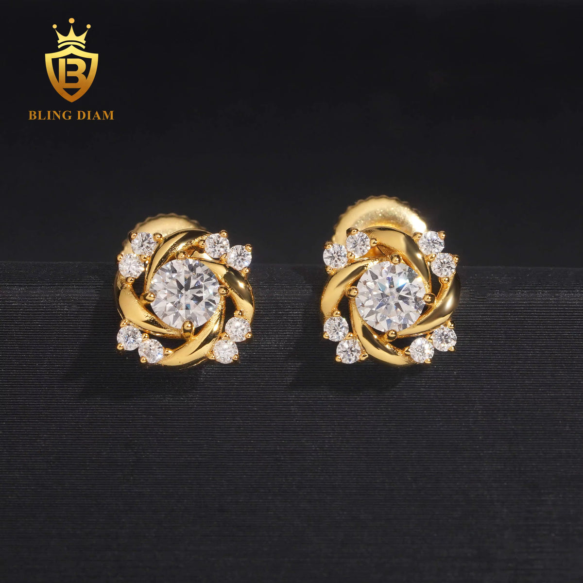 Iced-Out Rose Moissanite Stud Earrings