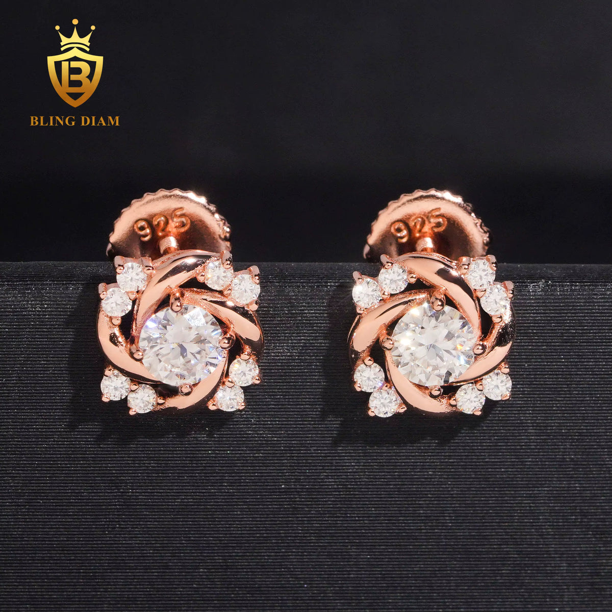 Iced-Out Rose Moissanite Stud Earrings