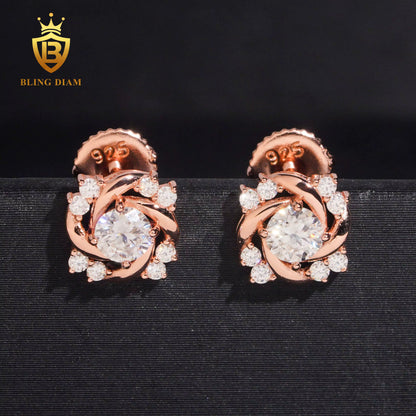 Iced-Out Rose Moissanite Stud Earrings