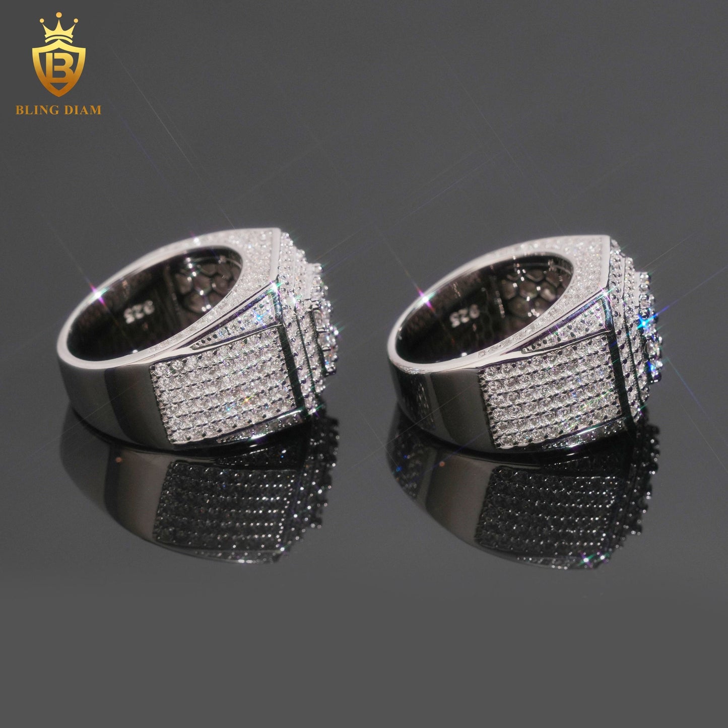 Iced-out moissanite ring