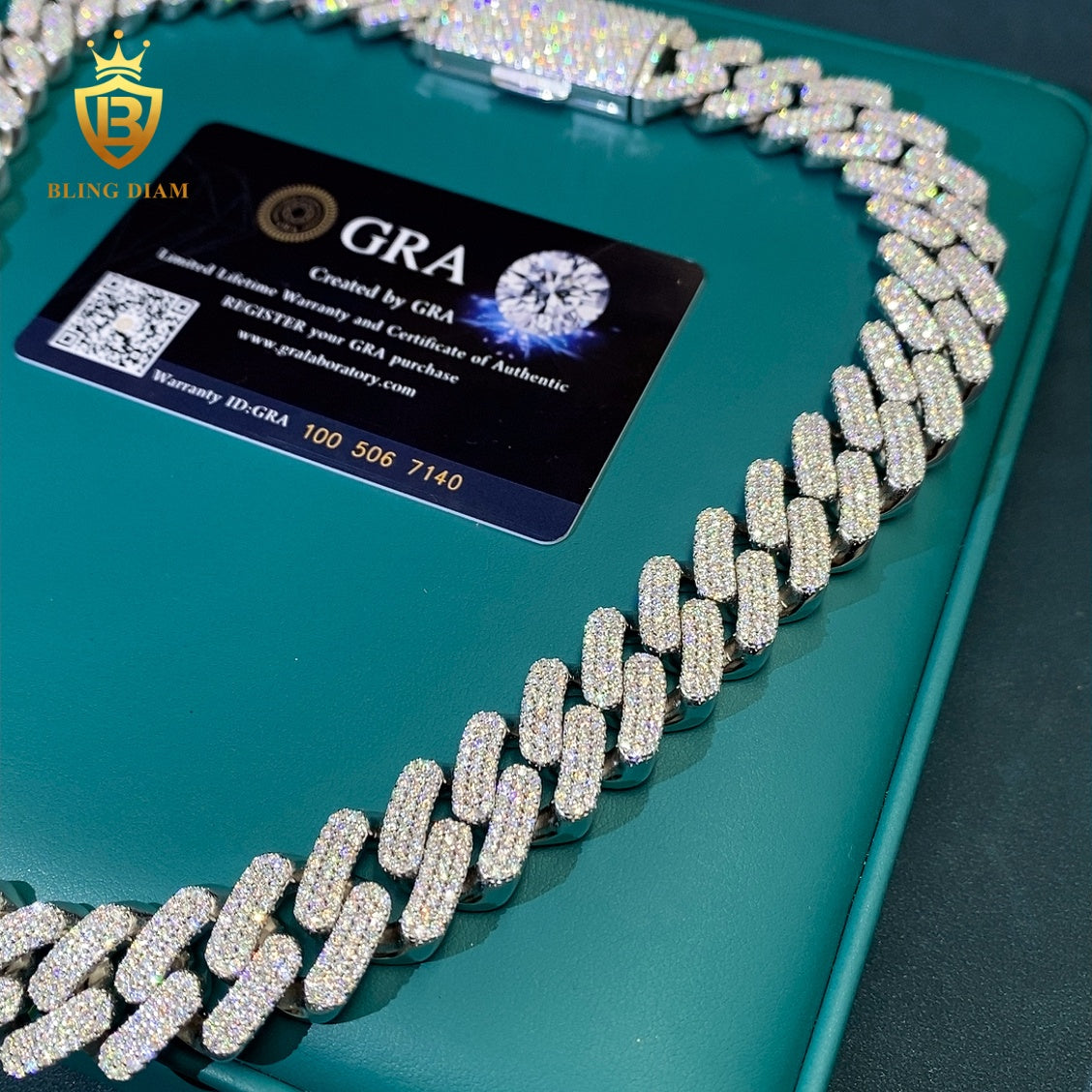 Silver 3 Rows Moissanite Cuban Chain