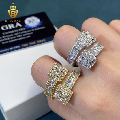 Bypass-style baguette moissanite ring