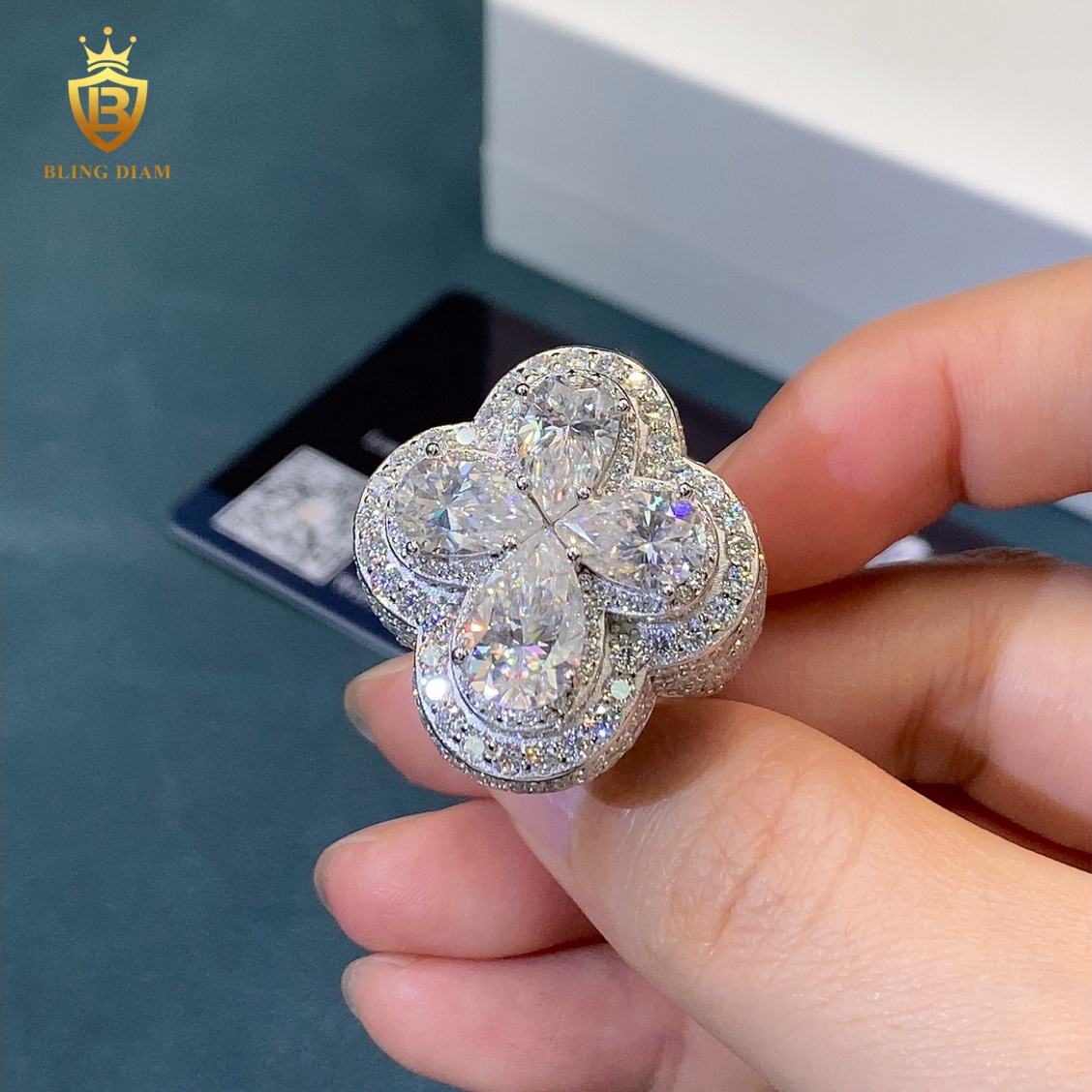 Pear-cut cross moissanite ring