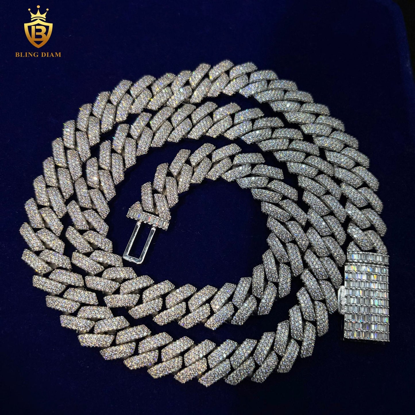 925 Silver 16mm 3 Rows VvsMoissanite Cuban Chain