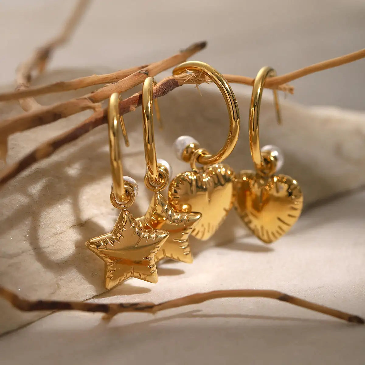 Heart-shaped Star Pearl Hoop Earrings
