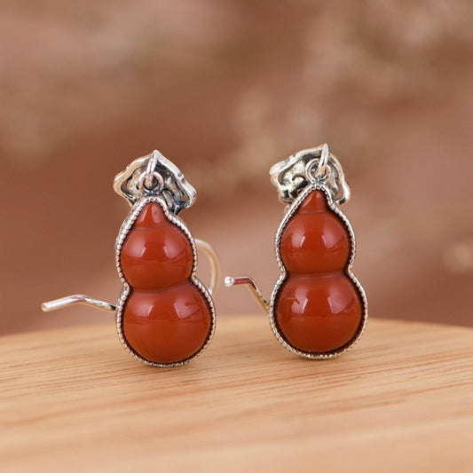 Cloisonne South Red Agate Gourd Earrings