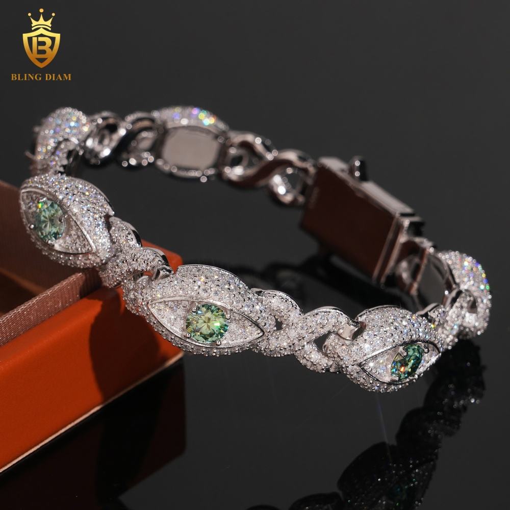 Infinity Green Eyes Moissanite Cuban Bracelet