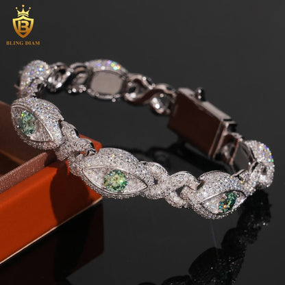 Infinity Green Eyes Moissanite Cuban Bracelet