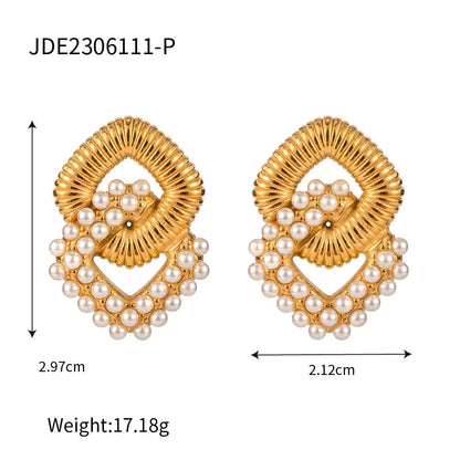 Inlaid Zircon Pearl Geometric Stud Earrings