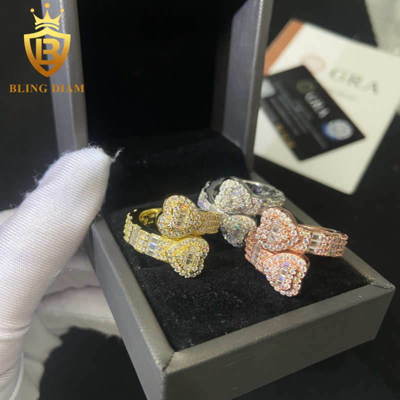 Heart-design iced-out ring