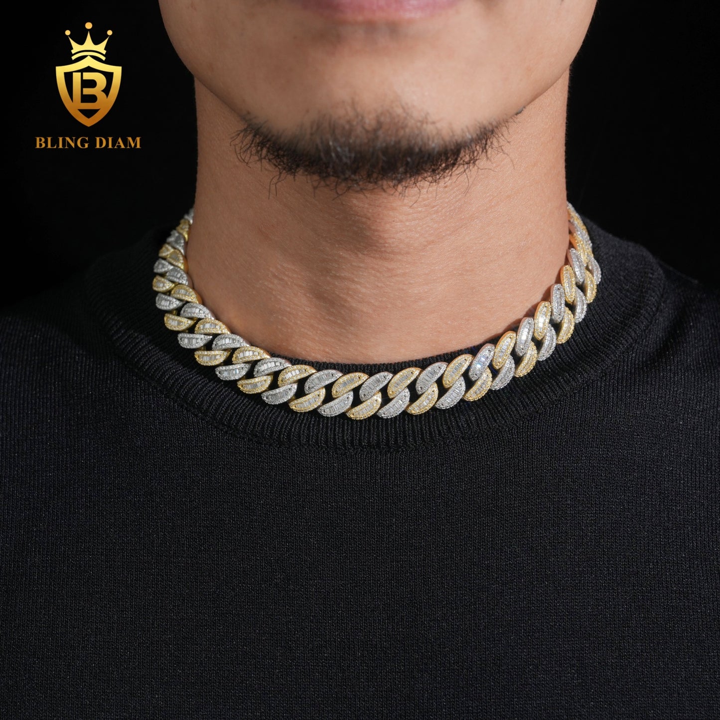 Silver 925 Yellow Gold Two Tone 15mm Big Cuban chain