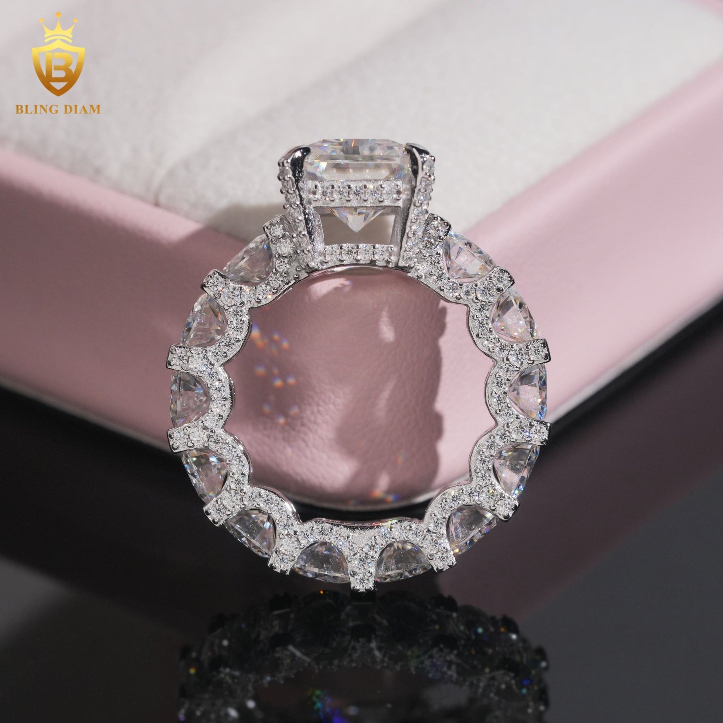 Radiant-cut moissanite eternity ring