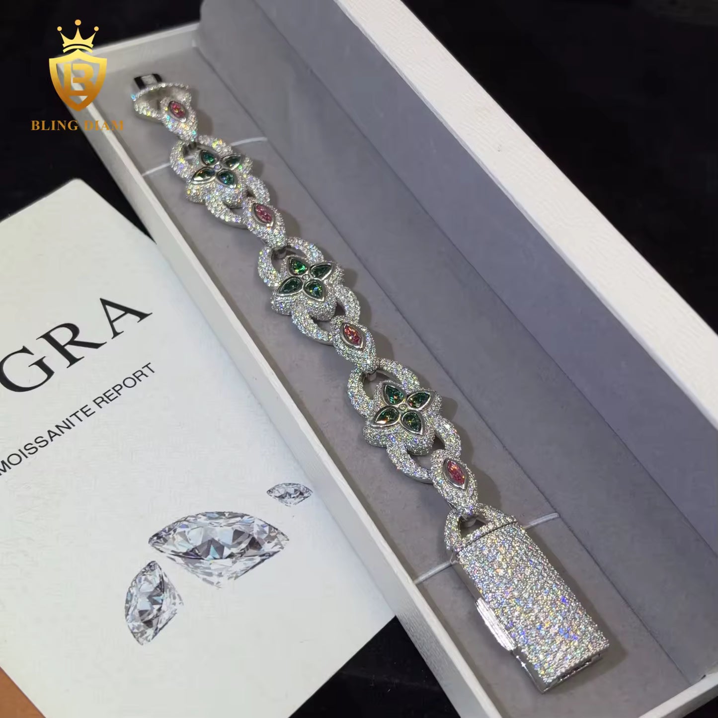 Rose Gold Clover Moissanite Cuban Bracelet