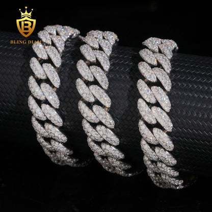 18mm Moissanite 925 Sterling Silver Cuban Link Chain