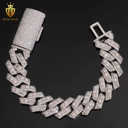 Rose Gold Baguette Cut Moissanite Cuban Bracelet