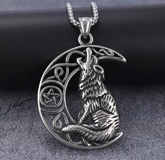 Howling Moon Wolf Pendant