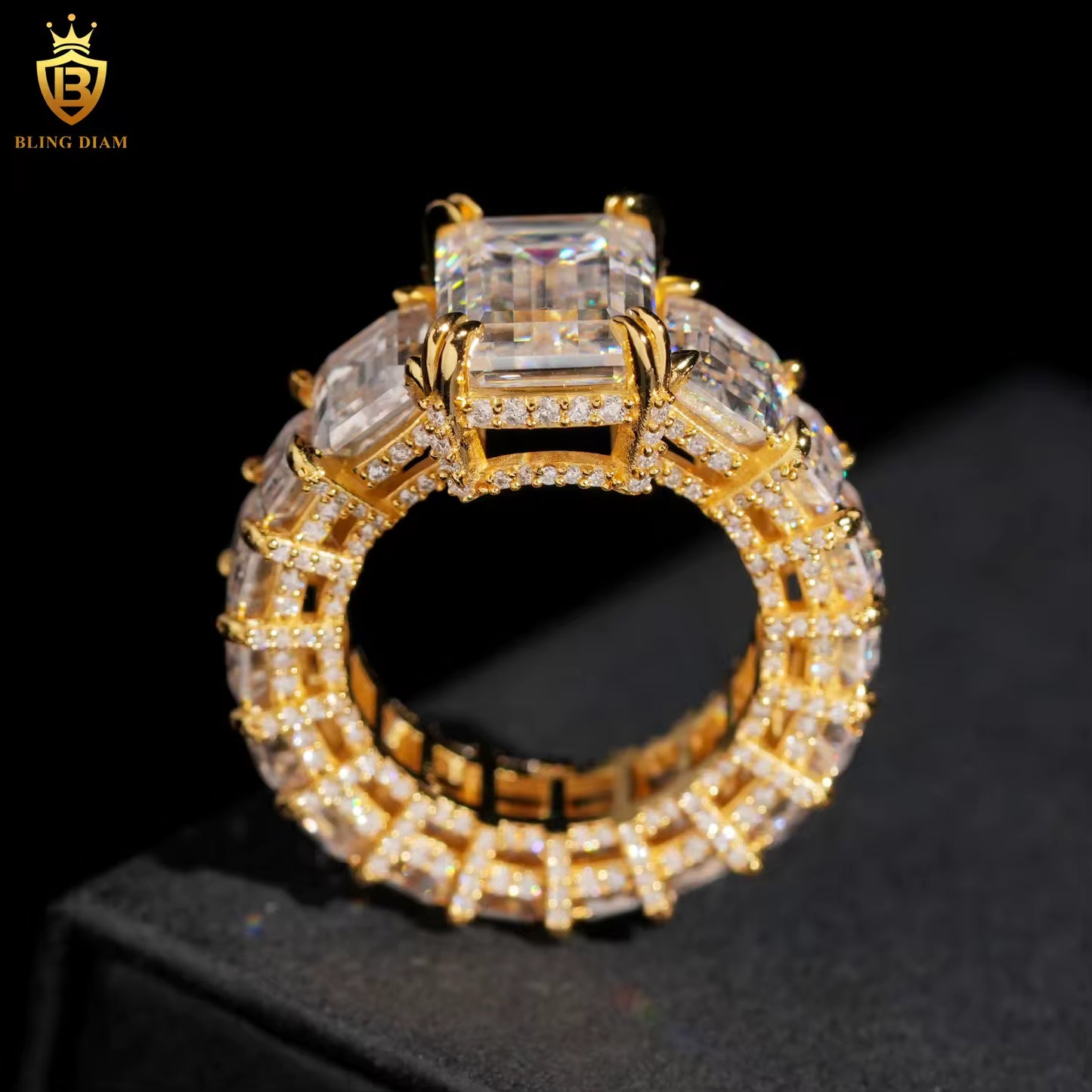 Emerald-cut moissanite ring