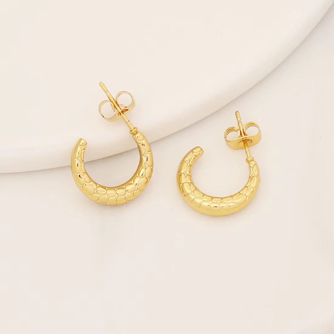Tarnish Geometric Stud Huggie Hoop Earrings