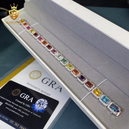 Colorful Emerald Cut Moissanite Tennis Bracelet