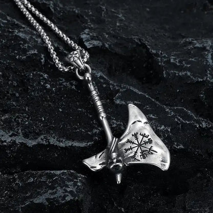 Viking Battle Axe Norse Compass Vegvisir Necklace