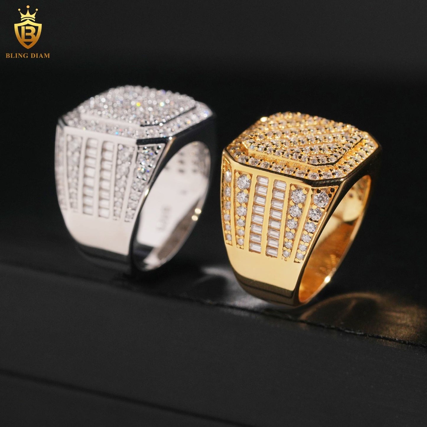 Baguette-cut iced-out ring