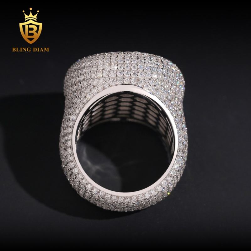 Round iced-out moissanite ring