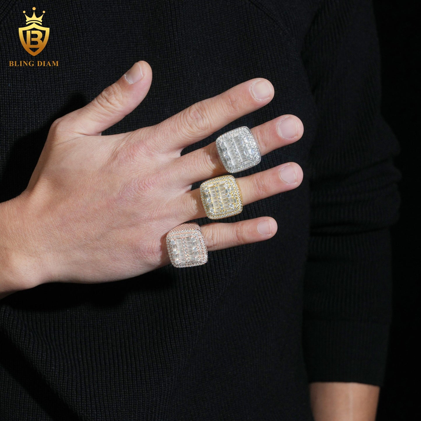 Baguette-cut iced-out ring
