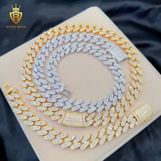 Wide Cuban Link Chain - 15mm CZ Diamond, 14K Gold Plated