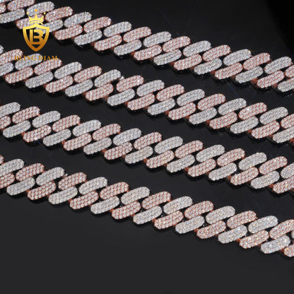 Two Tone 16mm Moissanite sterling silver chain