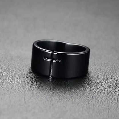 Laser cut jesus christ black cross ring