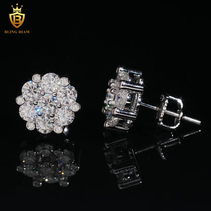 Iced-Out Moissanite Flower Stud Earrings