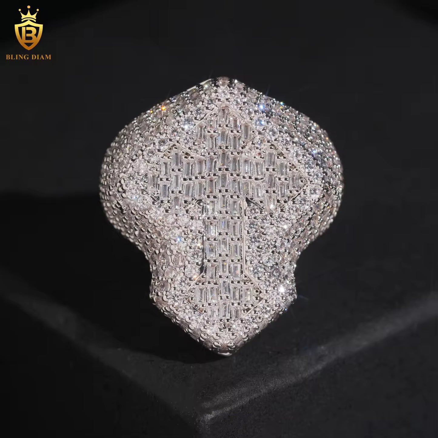 Baguette-cut cross moissanite ring