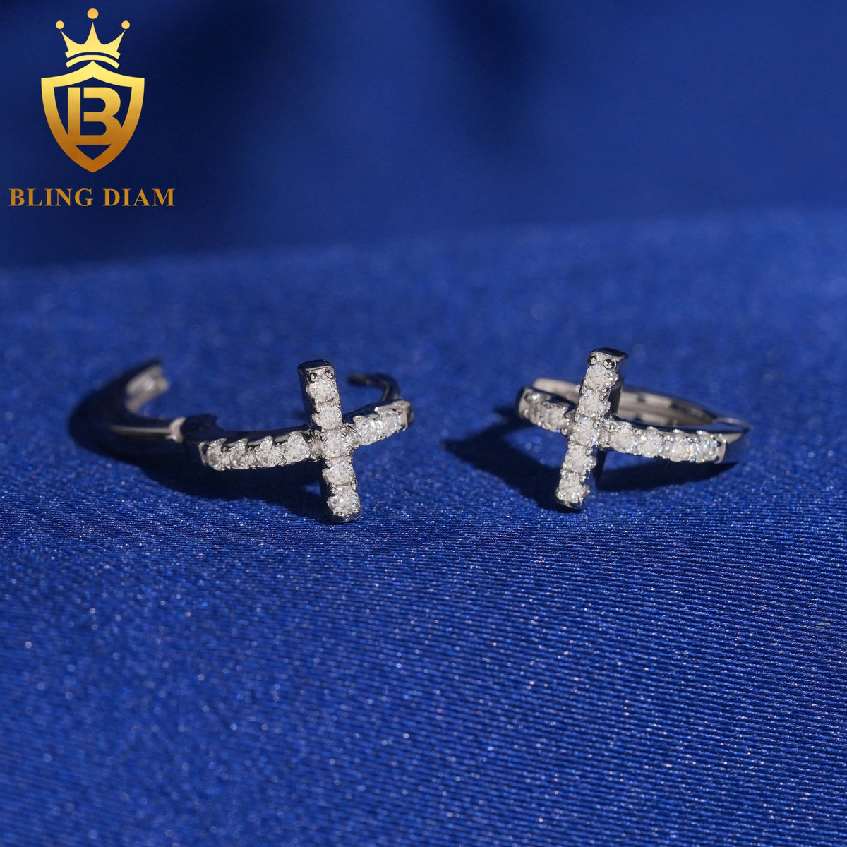 Iced-Out Moissanite Cross Stud Earrings