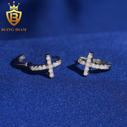 Iced-Out Moissanite Cross Stud Earrings