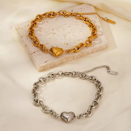 Heart Charm Link Chain Bracelet